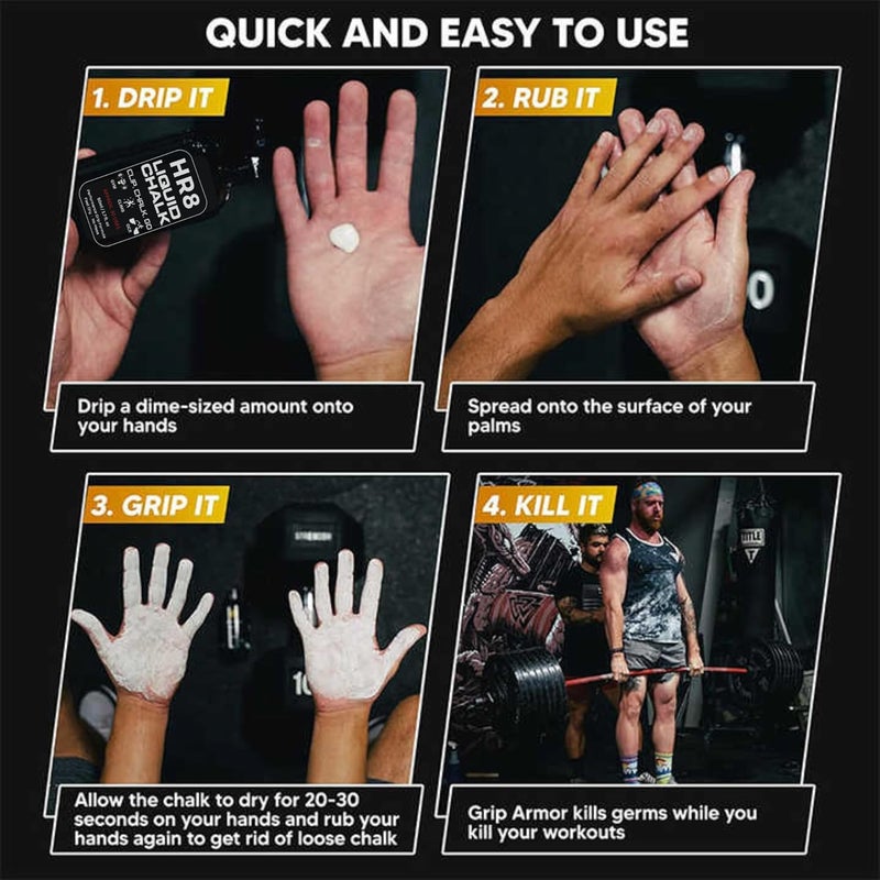 HR8 Liquid Chalk 50ml with Carabiner, Chalkless Mess-Free Grip for Gym, Weightlifting & Rock Climbing Chalk, Liquid Chalk Gym (Up to 30 Uses) - Image 5